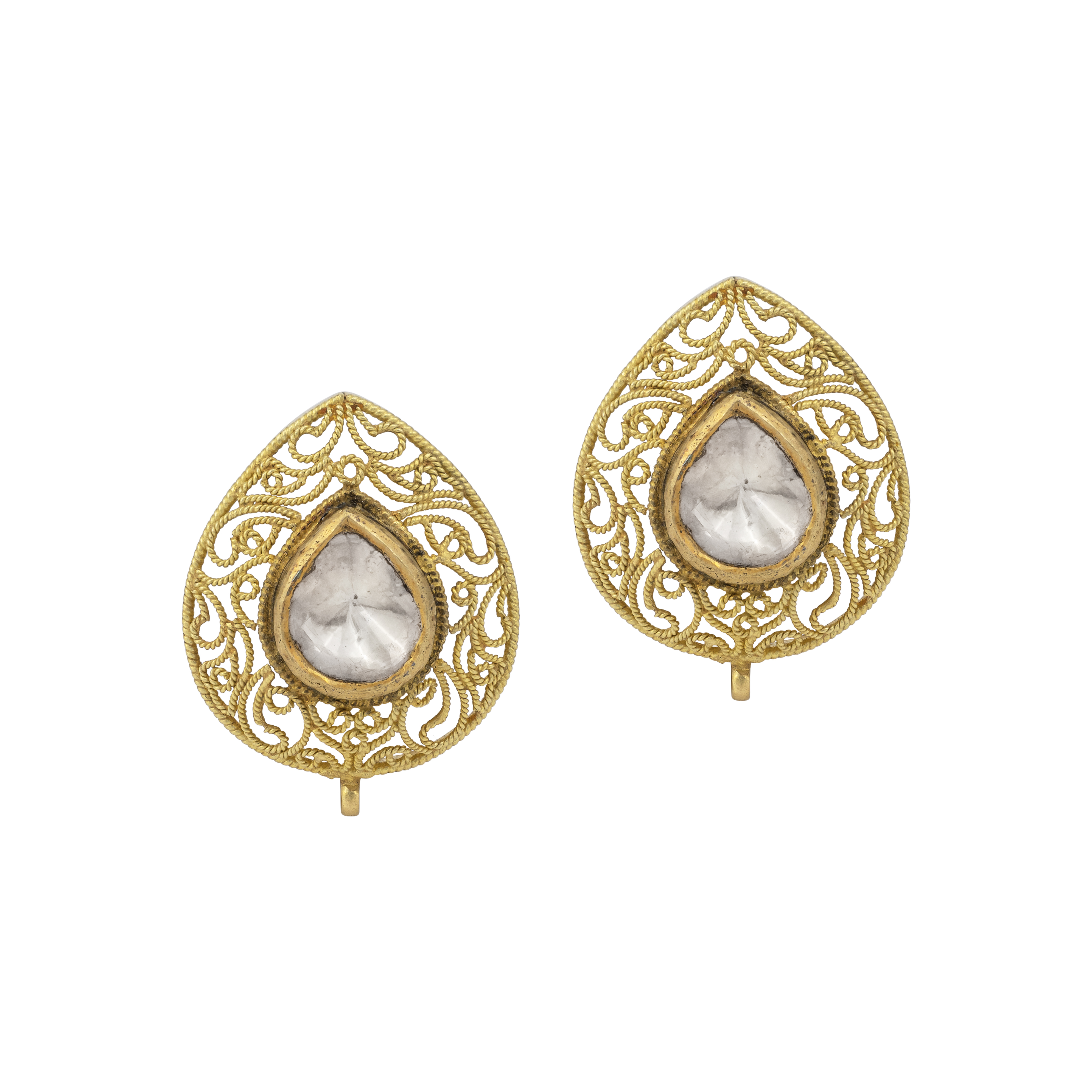Gold Filigree Polki Stud Earrings